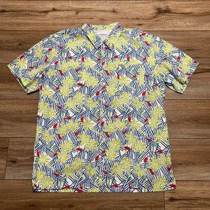 Columbia PFG Button Up Vented Fishing Shirt LARGE Multicolor Palm Trees Tropical